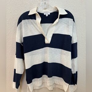 REISS Navy and white striped v-neck shirt